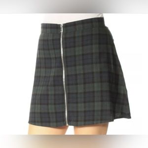 Zip Front A Line Cotton Blue & Green Plaid Mini Skirt sz M